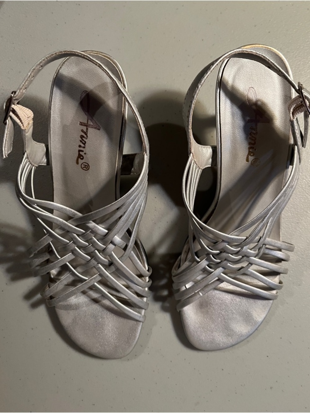 Annie Silver Woven Strappy Wedge Sandals